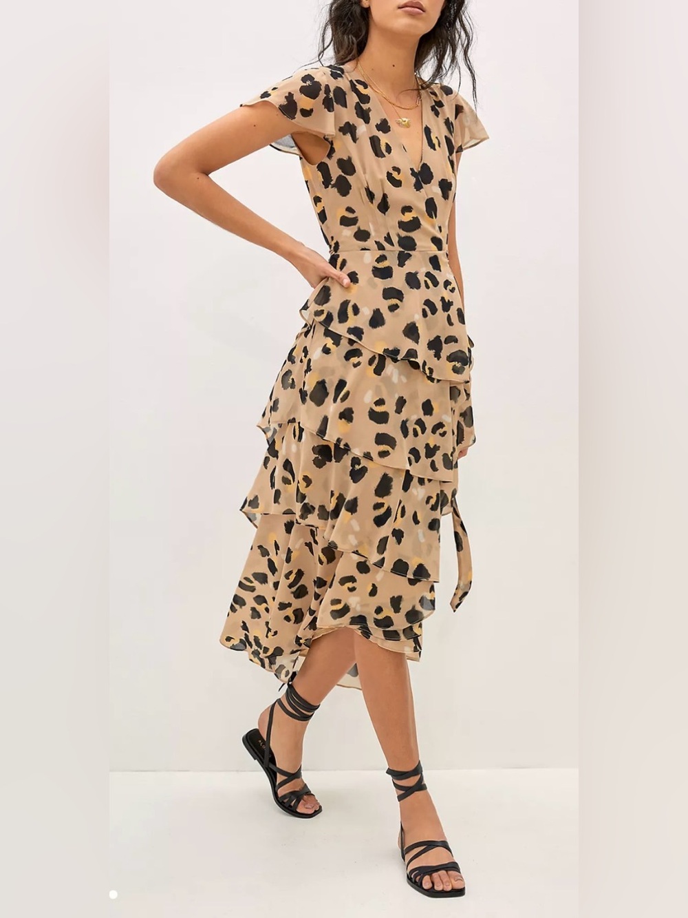 NWT Anthropologie Hutch LALA Beige and Black Leopard-Print High-Low Wrap Dress